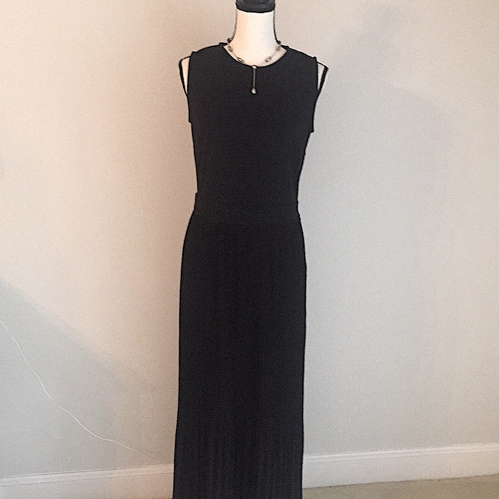 Vanessa Zani Black Maxi Pleat Dress Made in Italy Versatile Timeless Chic